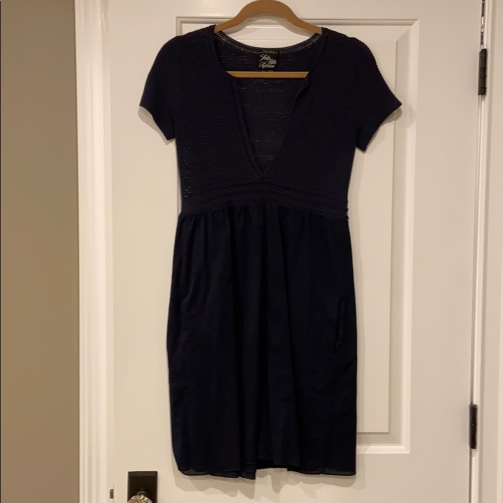 Theory Navy Cotton Crochet Detail Dress